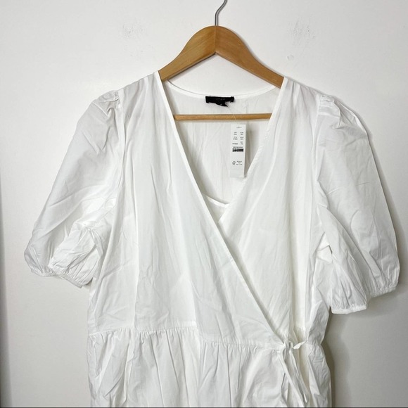 J. Crew white Puff-sleeve cotton poplin wrap dress Medium Tall - Picture 4 of 10